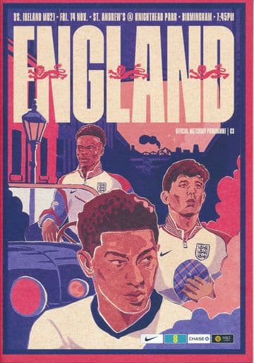 2025 England v  Republic of Ireland  (Under 21 @ Birmingham) - official match programme IN STOCK NOW