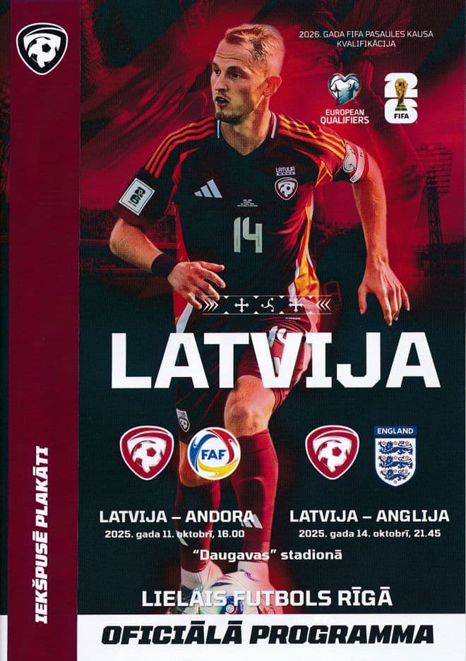 2025 Latvia v England (World Cup Qualifier in Riga) - official match programme IN STOCK NOW!