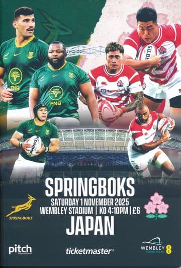 2025 RUGBY UNION South Africa v Japan (@ Wembley Stadium) - official match programme IN STOCK NOW!