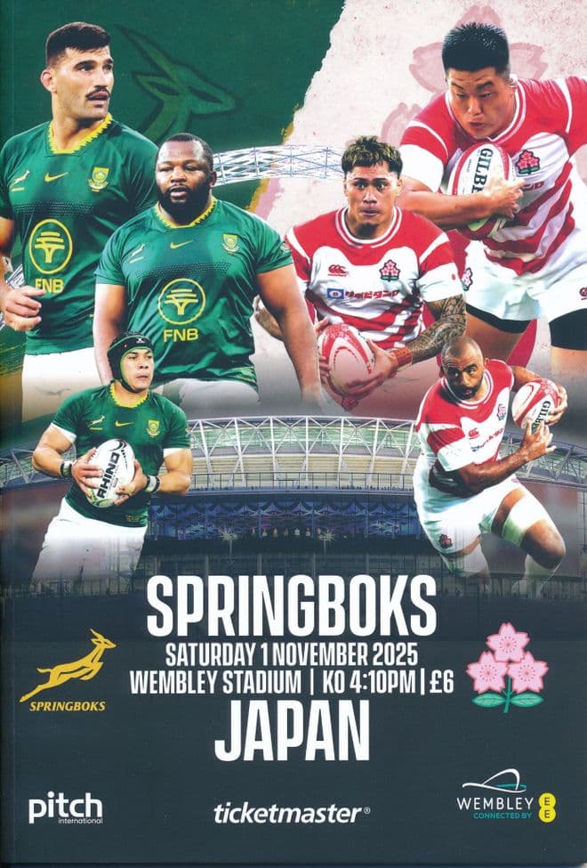 2025 RUGBY UNION South Africa v Japan (@ Wembley Stadium) - official match programme IN STOCK NOW!