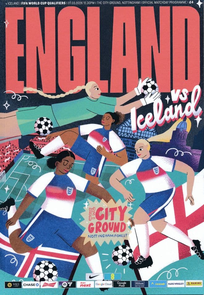 2026 England v Iceland (Women's World Cup Qualifier  @ City Ground)  - Official programme IN STOCK