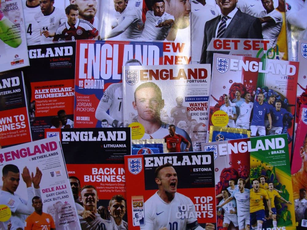 Bundle of 15 different ENGLAND HOME football programmes between 2011 ...