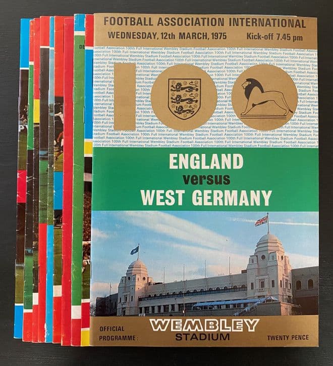 Collection of 10 different ENGLAND football programmes between 1972 and 1975