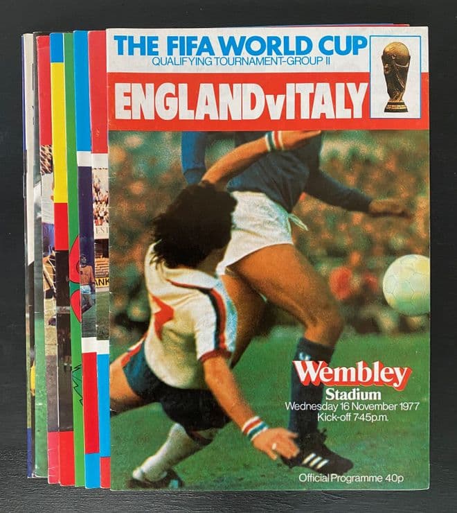 Collection of 10 different ENGLAND football programmes between 1976 and 1978