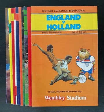 Collection of 10 different ENGLAND football programmes between 1982 and 1986