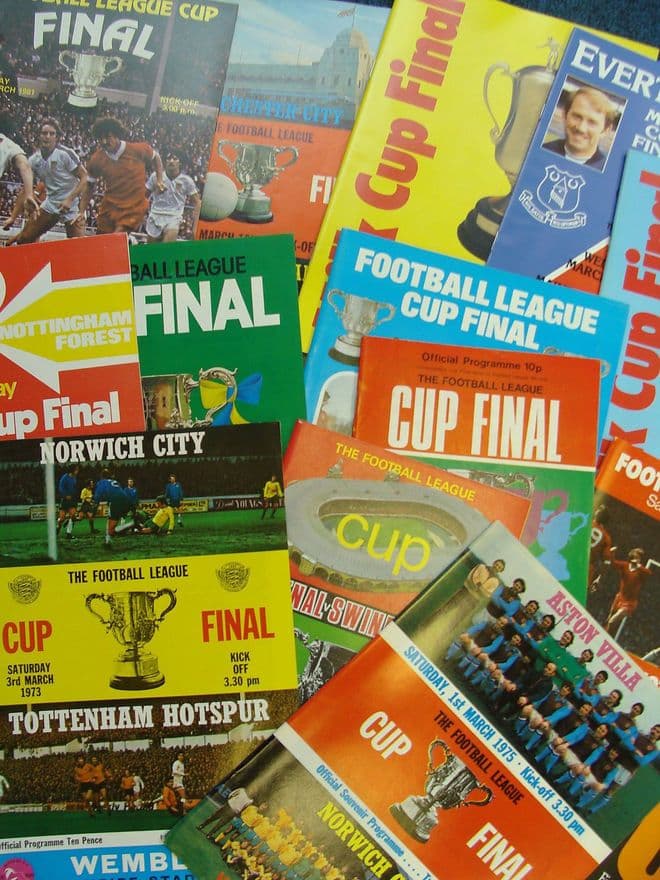 Collection of 14 different LEAGUE CUP FINAL football programmes