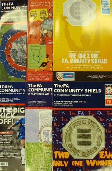 Complete set of FA COMMUNITY SHIELD PROGRAMMES whilst Wembley was being rebuilt 2001 to 2006
