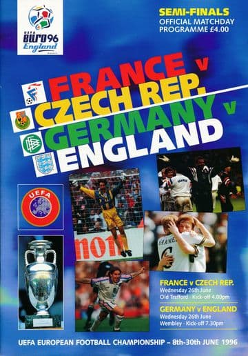 Euro 96 Semi Final official match programme England v Germany