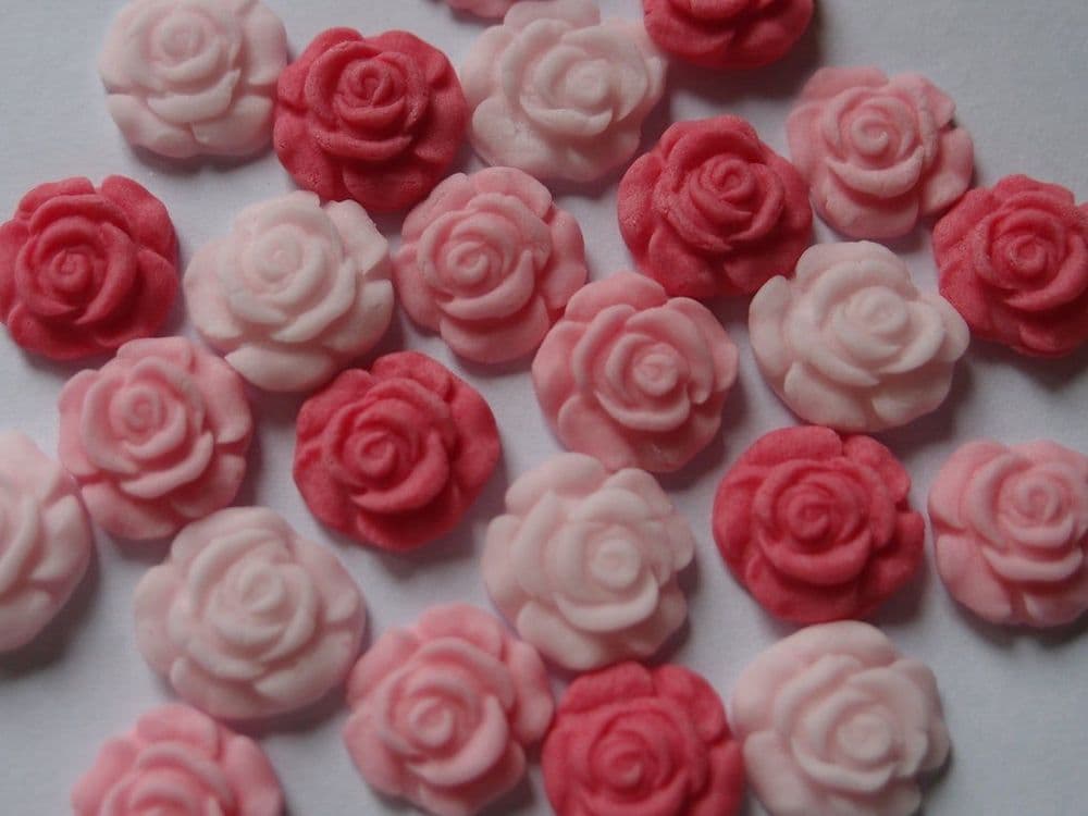 12x Sugar Flowers Mini Roses - Fondant Cupcake Toppers - cerise baby ...