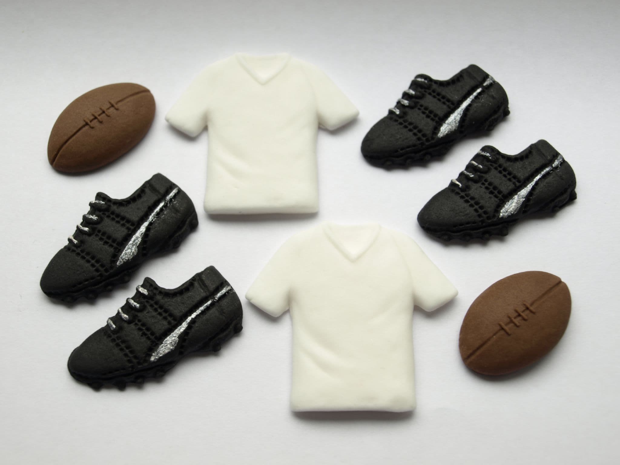 8x Rugby Happy Birthday Cake Toppers Edible Fondant Cupcake Decor White