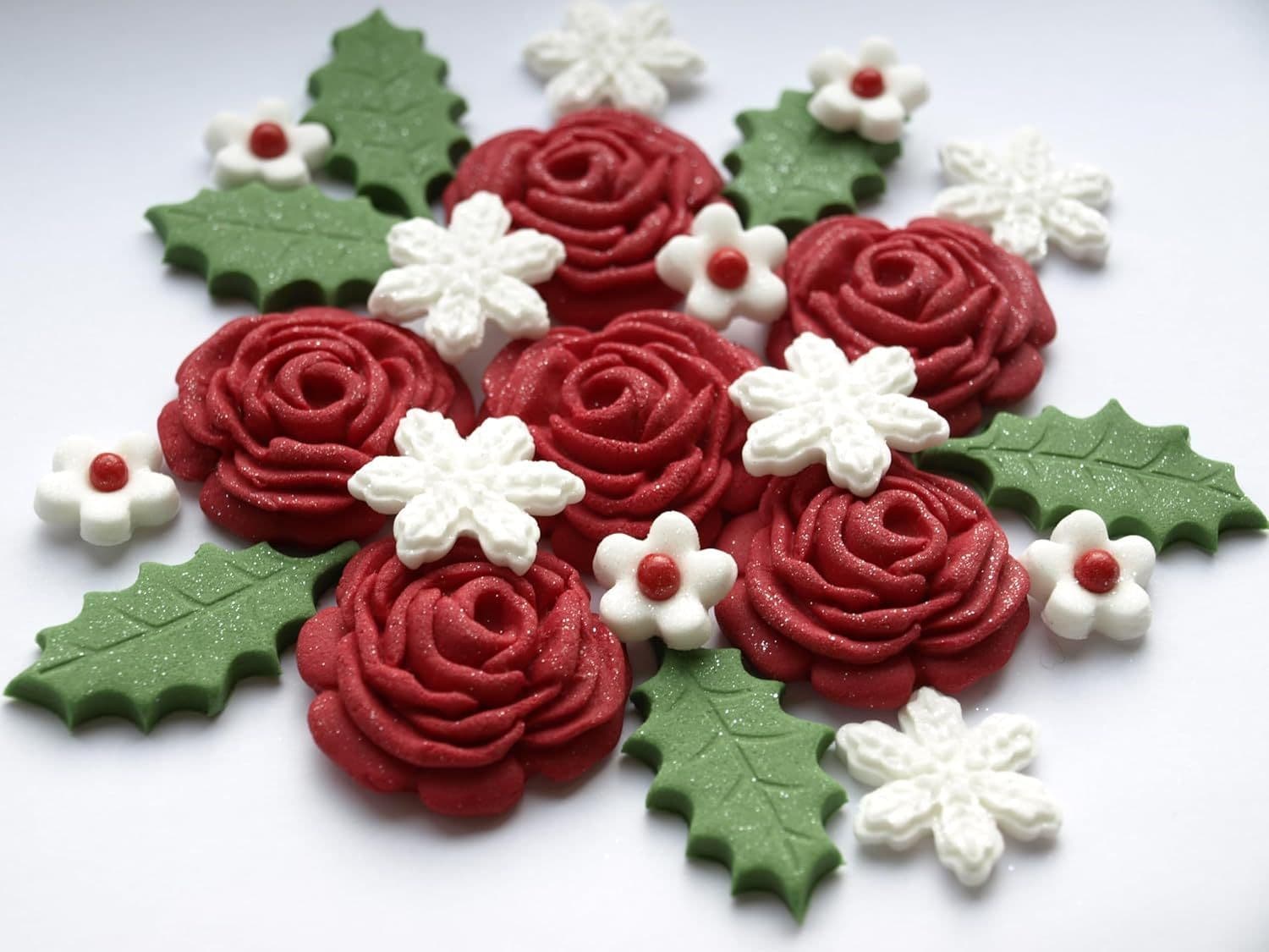 Red Rose Edible Cupcake Toppers, Edible Flowers Cake Decorations - View #3