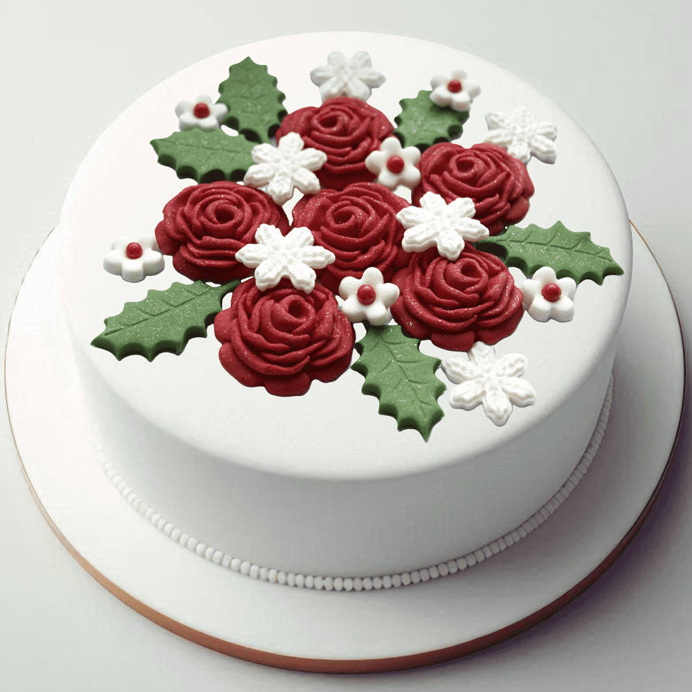 Handmade 24x Red Roses & Holly Leaves Edible Christmas Cake Toppers ...