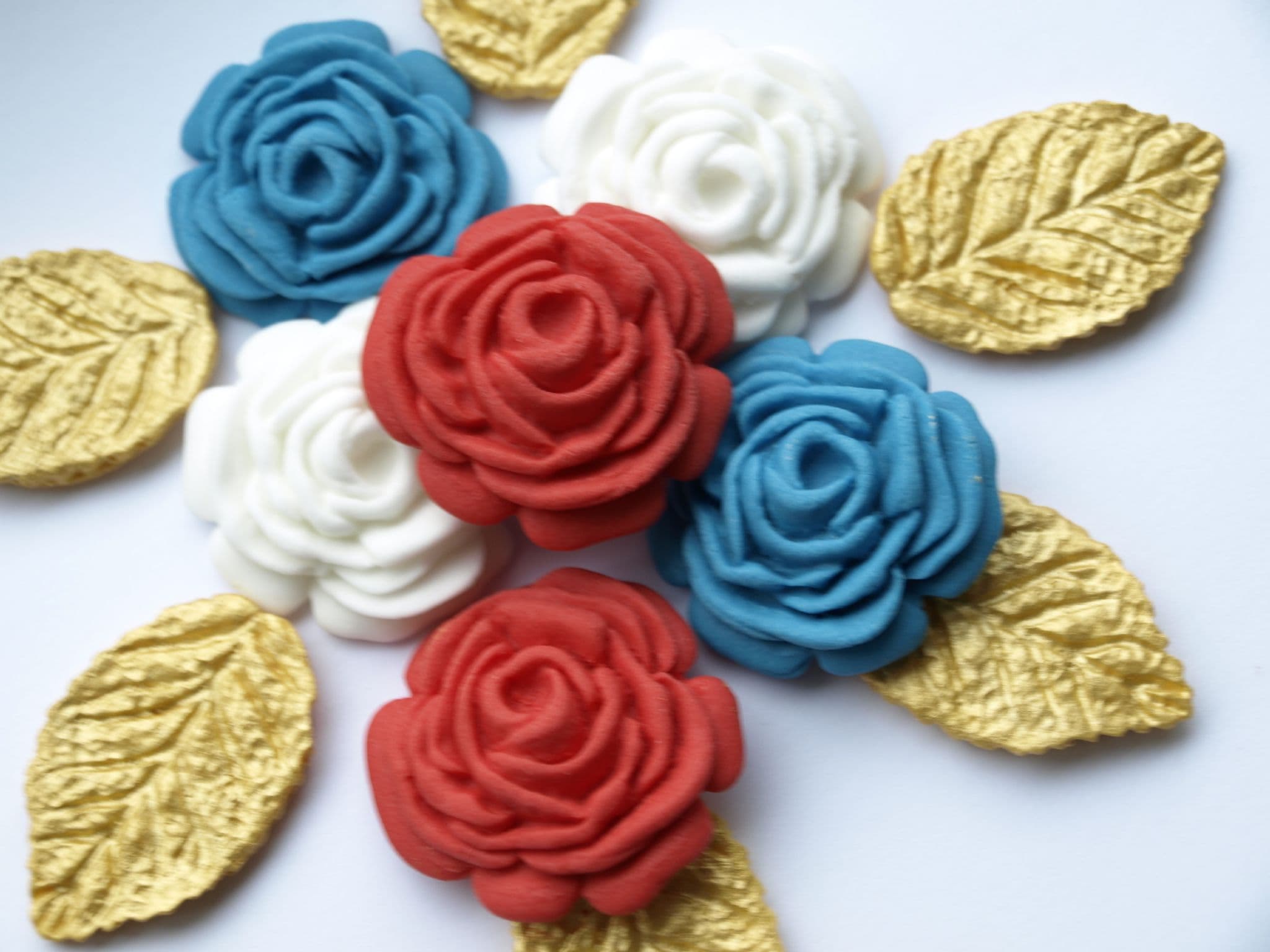 Kings Coronation Cake Decorations Cupcake Toppers Red Blue White Roses ...