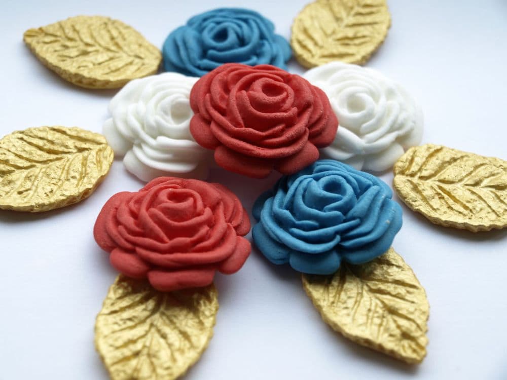 Kings Coronation Cake Decorations Cupcake Toppers Red Blue White Roses ...