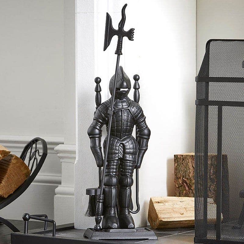 Dark Knight Fireplace Tool Set, Heavy Duty Cast Iron Companion Set, Brush Poker Shovel Tongs Holder Kit Sets, For Log Wood/Briquettes,Black - View #7