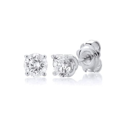 9ct White Gold 4 Claw Diamond Solitaire Stud Earrings