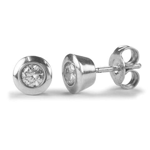 9ct White Gold Bezel set Diamond Solitaire Stud Earrings