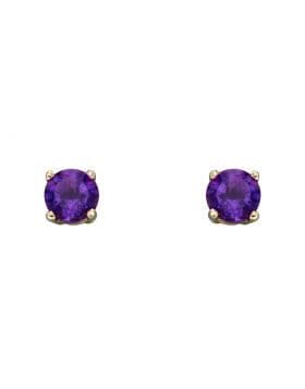 9ct Yellow Gold February Birthstone 4mm Heavy Weight Stud Earrings