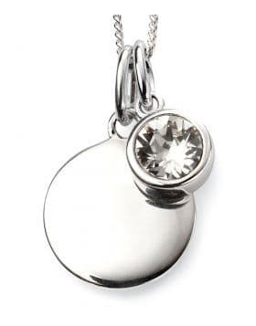 Birthstone And Engravable Silver Disc Necklace - April