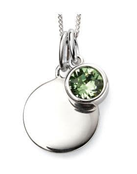 Birthstone And Engravable Silver Disc Necklace - August