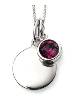 Birthstone And Engravable Silver Disc Necklace - February