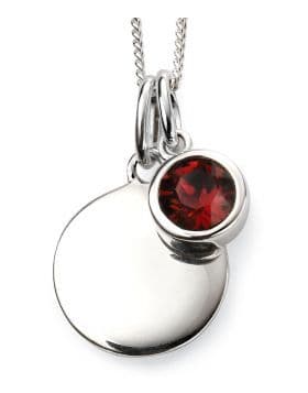 Birthstone And Engravable Silver Disc Necklace - January