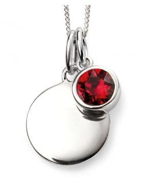 Birthstone And Engravable Silver Disc Necklace - July