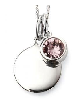 Birthstone And Engravable Silver Disc Necklace - June