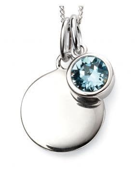 Birthstone And Engravable Silver Disc Necklace - March