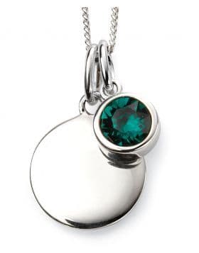 Birthstone And Engravable Silver Disc Necklace - May