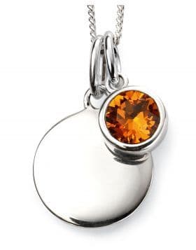 Birthstone And Engravable Silver Disc Necklace - November