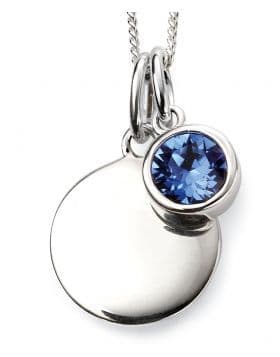 Birthstone And Engravable Silver Disc Necklace - September