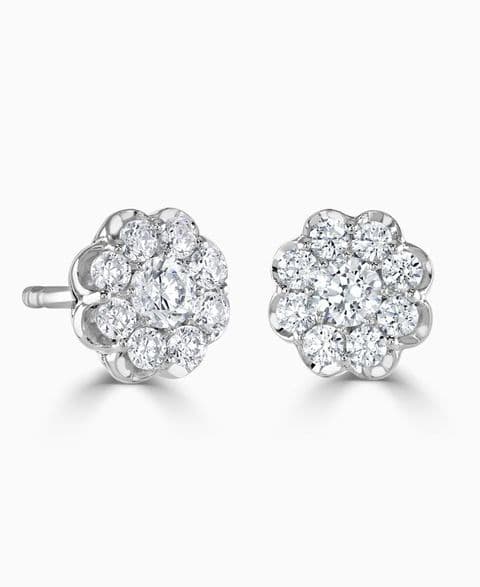 Daisy 18ct White Gold Diamond Halo Stud Earrings by Brown & Newirth