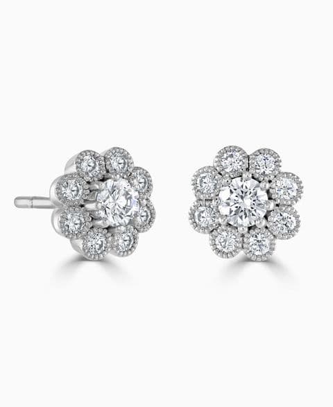Eira 18ct White Gold Diamond Cluster Stud Earrings by Brown & Newirth