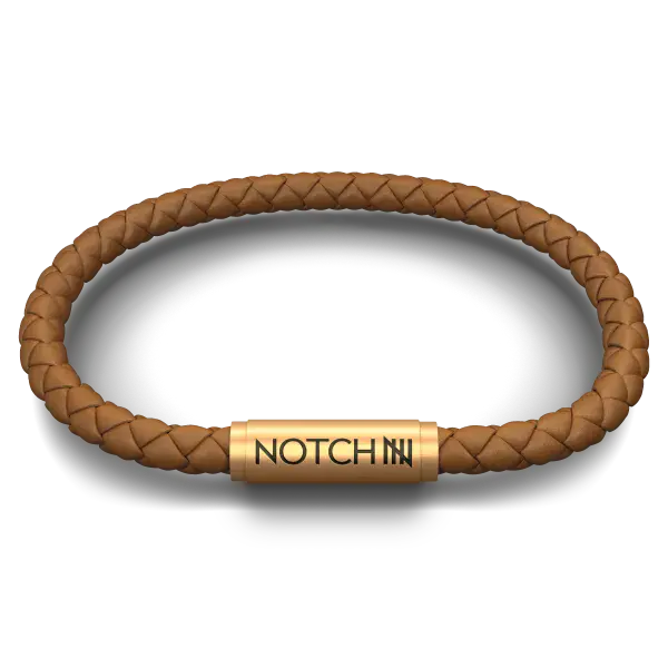 Premium Tan Leather Notch Bracelet with Brass Clasp