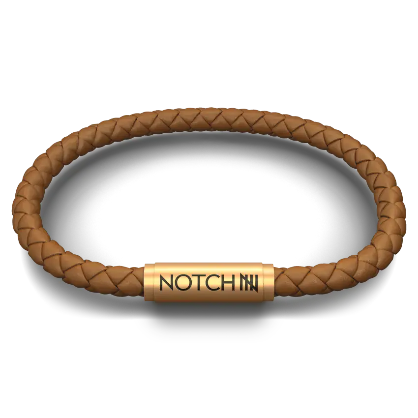 Premium Tan Leather Notch Bracelet with Brass Clasp