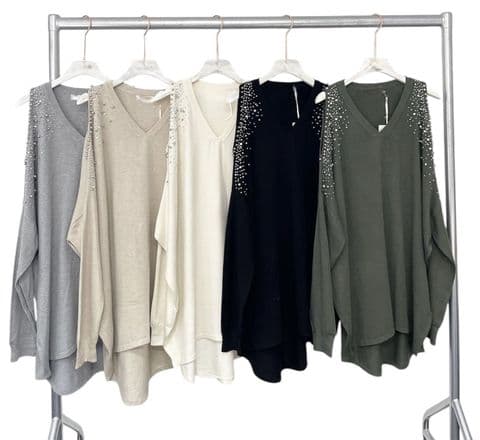 Amani Studs & Jewels Cold Shoulder Jumper Knits