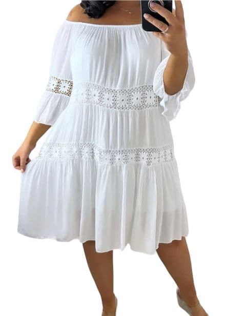 Angelica Bardot Dress White