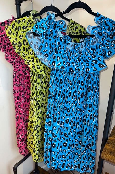 Animal Print Bardot Ruffle Tunic Dress