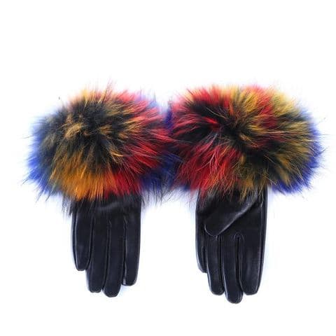 Anise Multicoloured Fur Leather Gloves