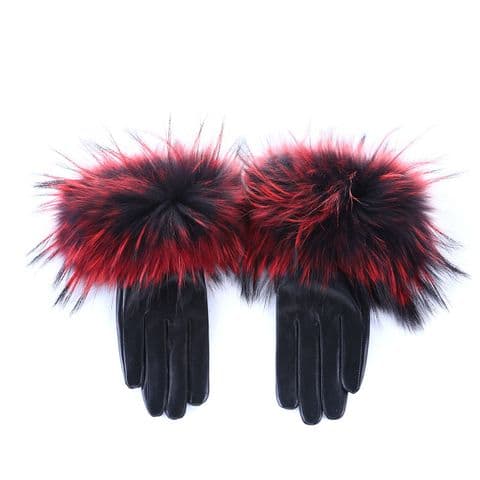 Anise Red & Black Fur Leather Gloves