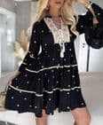 Anya Sequin Gold Polka Dot Smock Dress Black