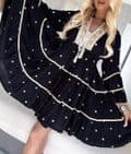 Anya Sequin Gold Polka Dot Smock Dress Black
