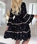 Anya Sequin Gold Polka Dot Smock Dress Black