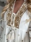 Anya Sequin Gold Polka Dot Smock Dress White