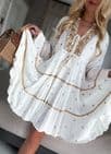 Anya Sequin Gold Polka Dot Smock Dress White