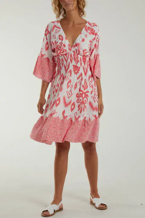 Aphrodite Aztec Mini Dress Coral