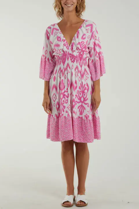 Aphrodite Aztec Mini Dress Fushia Pink