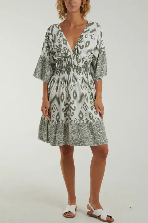 Aphrodite Aztec Mini Dress Khaki