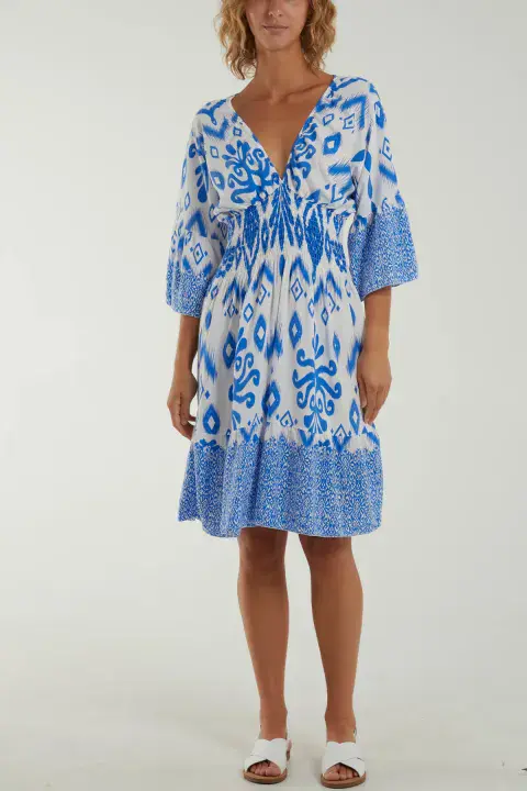 Aphrodite Aztec Mini Dress Royal Blue